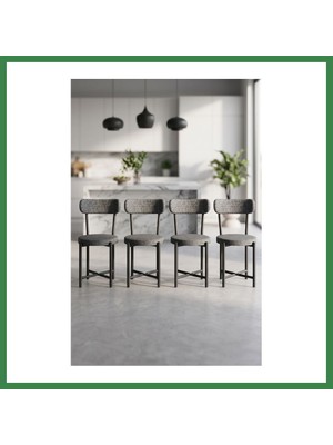 Bezos Sandalye 4 Adet Keten Kumaş Metal Ayak Modern Mutfak Sandalyesi Cafe Balkon Ofis Teddy 9809 Antrasit BEZOS16