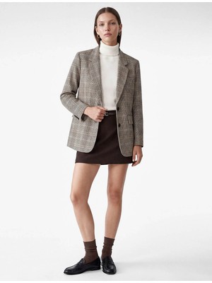 Koton Kruvaze Ekose Ekru Kadın Blazer Ceket 7WAK50028UW