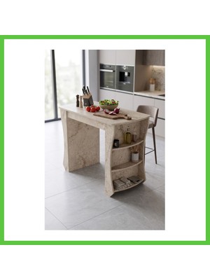 Bezos Mutfak Masası Mutfak Adası Ada Masa Bar Masası Kahvaltı Masası Raflı Çok Amaçlı Dolap Modern Masa 120X60 cm 9835 Traverten Vengners