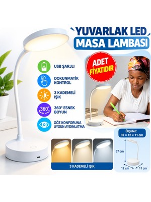 TeknoKapsül Yuvarlak Usbli Dokunmatik 3 Kademeli 360 Derece Özel Göz Korumalı LED Lityum Masa Lambası (Adet Fiyatıdır)