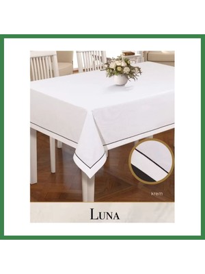 Bezos Keten Masa Örtüsü Luna Model Krem 160X260 cm Modern Şık Ev Tekstili BEZOS16