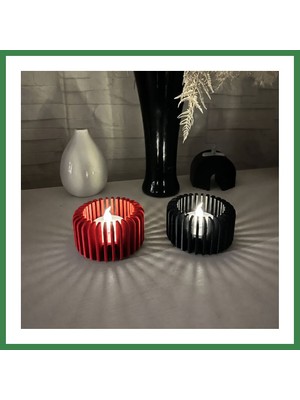 Bezos 3D Baskı Modern Çizgili Mumluk - Tealight Mumluk (1 Adet)-Kırmızı BEZOS16
