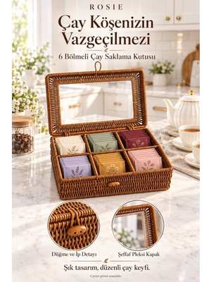 Rosie Rosıe 6 Bölmeli Kapaklı Çay Saklama Kutusu