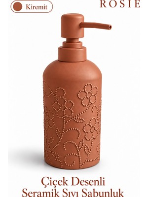 Rosie Rosıe Kiremit Çiçek Dokulu Yuvarlak Seramik Sıvı Sabunluk 350 ml