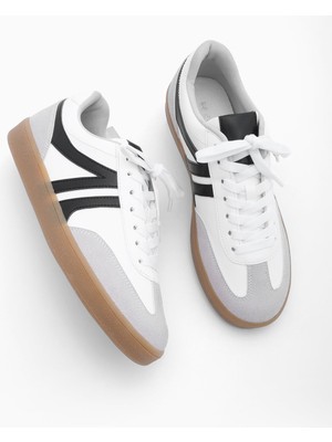 Marjin Kadın Sneaker Bağcıklı Düz Taban Spor Ayakkabı Tiyone Beyaz