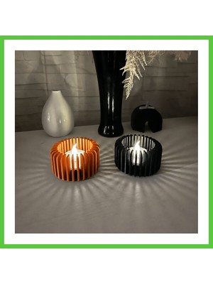Bezos 3D Baskı Modern Çizgili Mumluk - Tealight Mumluk (1 Adet)-Turuncu Vengners