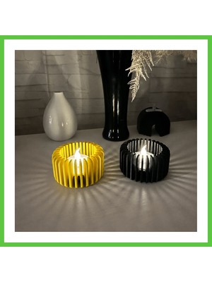 Bezos 3D Baskı Modern Çizgili Mumluk - Tealight Mumluk (1 Adet)-Sarı Vengners