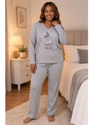 Belirtilmemiş Büyük Beden Kadın Baskılı Kaşkorse Pijama Takımı