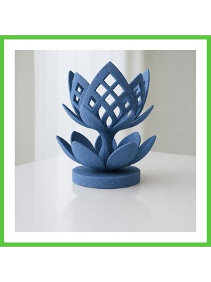 Bezos 3D Baskı Lotus Çiçeği Mumluk - Dekoratif Tealight Mumluk-Mavi Vengners