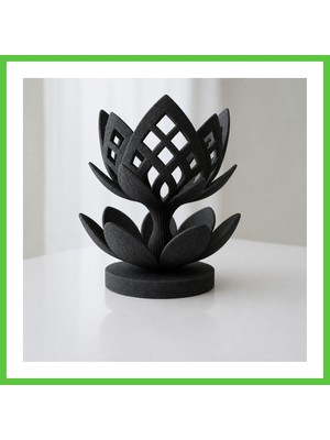 Bezos 3D Baskı Lotus Çiçeği Mumluk - Dekoratif Tealight Mumluk-Siyah Vengners