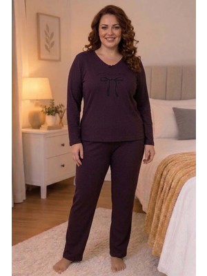 Belirtilmemiş Büyük Beden Kadın Baskılı Kaşkorse Pijama Takımı