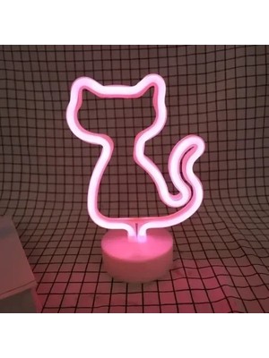 Milas Toptan Sevimli Neon Kedi Masa Lambası Pembe Işık 1 Adet