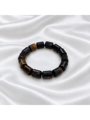 Moony Stone Siyahlı Silindir Kesim Kaplan Gözü Bileklik