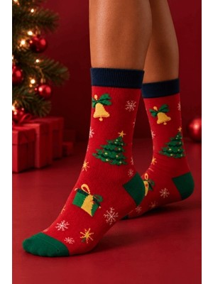 Bony Socks Unisex Yılbaşı Soket Çorap Kırmızı