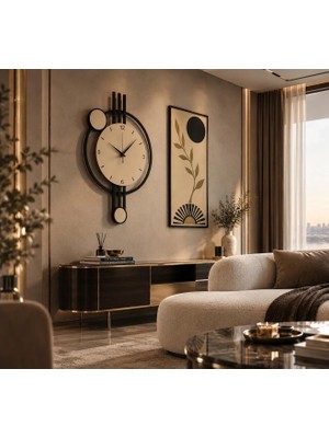 Nera Tasarım Modern Duvar Saati ve Dekoratif Tablo Seti Antrasit  Bej Gold Salon Duvar Dekoru Ev Dekorasyonu