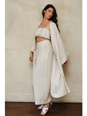İkikız Natürel Keten Kimono