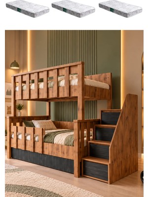 Setay Ranza Diva Mdf Profil Diva Ayrılabilir Yavrulu Ranza + 3 Adet Comfort Yatak