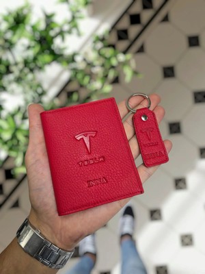 Visso 1904 Hakiki Deri Isme Özel Çanta Erkek Kadın Modeli Tesla Logolu Araç Ruhsat Kılıfı