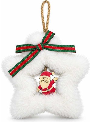 BeySüS Yılbaşı Ağacı Süsü Beyaz Yıldız Noel Babalı Asma Süs