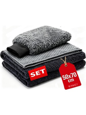 Str Store Mikrofiber Oto Yıkama Temizleme Seti | Araç Kurulama Havlusu + Otomobil Cam Bezi + Araba Yıkama Eldiveni Paketi, Profesyonel Araç Bakım Seti (3'lü Set)