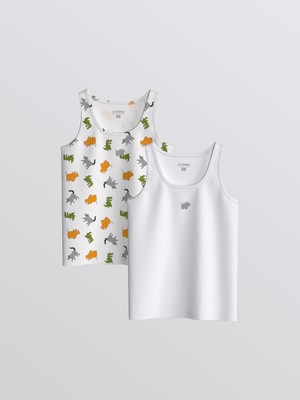 LC Waikiki Lcw Kids Ekru Baskılı Erkek Çocuk Atlet 2'li