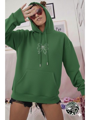 NO 601 Kadın  Fiyonk Trock Taşlı Kapşonlu Kışlık Sweat