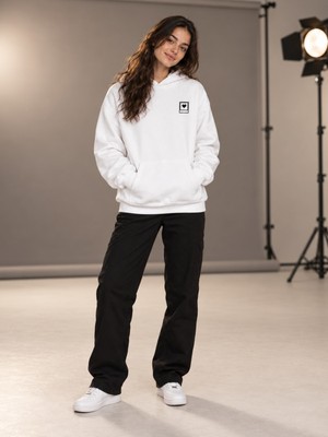 Hai Collection Haı Collectıon Kadın Beyaz Kalp Baskılı Oversize Kapüşonlu Sweatshirt
