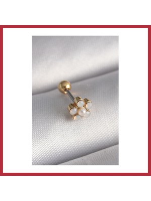 Bezos 316L Çelik Gold Renk Zirkon Taşlı Çiçek Model Tragus Piercing Strsnl