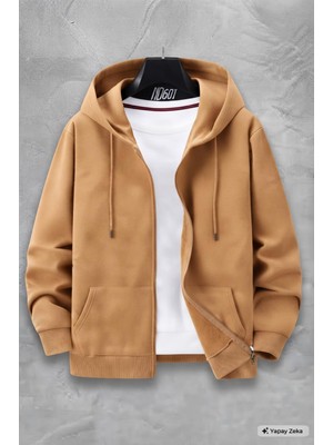 NO 601 Unisex Kapşonlu Kışlık Tam Boydan Fermuarlı Hırka Ceket