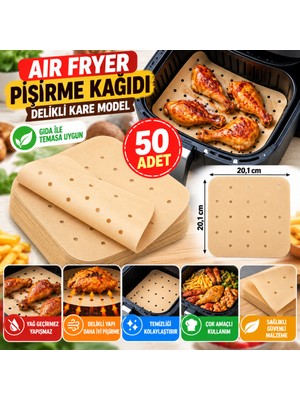 Gees Global 50 Adet Air Fryer Pişirme Kağıdı Tek Kullanımlık Hava Fritöz Yapışmaz Yağlı Kağıt Delik