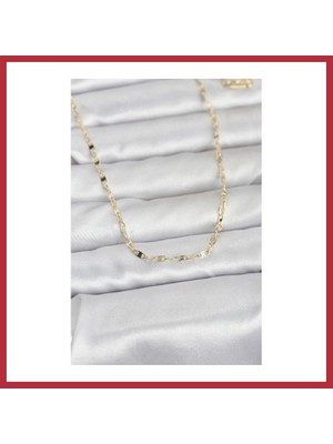 Bezos cm 14K Gold Renk Yassı Gemici Zincir Model 60 cm Kadın Kolye Strsnl