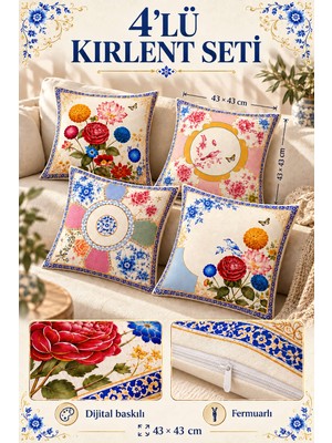 Cango Home Royal Garden Çiçek ve Kuş Desenli Dekoratif Kırlent Kılıfı Seti 4KMBS344