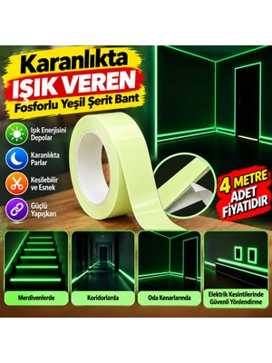 ENCO Karanlıkta Işık Veren Yansıyan 4 Metre Fosforlu Yeşil Şerit Bant (Adet Fiyatıdır)