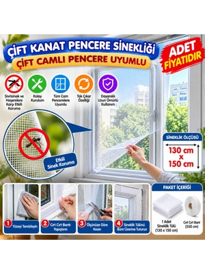 ENCO Tüm Cam Pencere Kapılara Uyumlu Çift Kanat Pencere Sinekliği (Adet Fiyatıdır)
