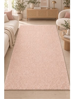Ela Home Funda Pembe Kadifemsi Ultra Yumuşak Yıkanabilir Kaymaz Tabanlı Salon Oturma Odası Mutfak Halısı