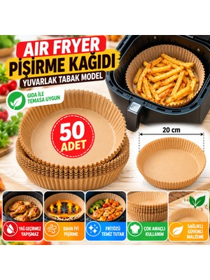 Sepetopia 50 Adet Air Fryer Pişirme Kağıdı Tek Kullanımlık Hava Fritöz Yağ Geçirmez Yapışmaz Tabak