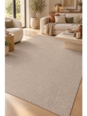 Ela Home Funda Kadifemsi Bej Gümüş Yıkanabilir Kaymaz Tabanlı 25MM Ultra Dolgun Salon Oturma Odası Halısı