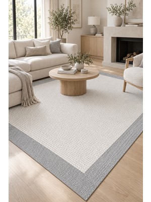 Ela Home Soho Sisal Görünümlü Ekru Gri Modern Polyester Halı Robot Süpürge Uyumlu Kolay Temizlenebilir Mutfak