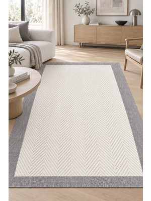 Ela Home Soho Krem Gri Sisal Görünümlü Modern Halı, Robot Süpürge Uyumlu, Kolay Temizlenebilir Mutfak Oturma