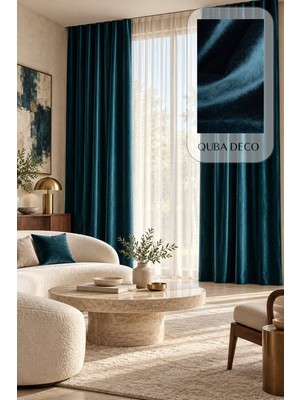Quba Deco Premium Dokulu Lüks Kadife Fon Perde Pilesiz Ekstrafor Büzgülü Fon Perde
