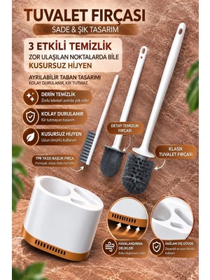 Adefco 3’lü Tuvalet Fırçası Seti Silikon Uçlu Duvara Monte Klozet Fırçası Beyaz