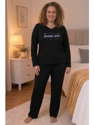 Belirtilmemiş Büyük Beden Kadın Baskılı Kaşkorse Pijama Takımı