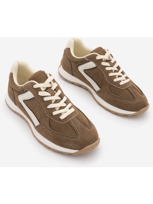 Marjin Kadın Çok Parçalı Bağcıklı Sneaker Rovel Tütün Kahve Süet