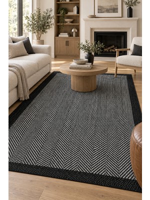 Ela Home Ahenk Sisal Görünümlü Gri Siyah Mutfak Salon Oturma Odası Halısı Leke Tutmaz Evcil Hayvan Dostu Robo