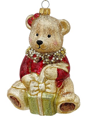 Bizzotto Hug Hediyeli Ayı Cam Yılbaşı Süsü 13,5 cm