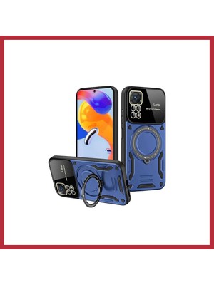 Bezos Realme 11 Pro Plus Uyumlu Joy Lens Standlı Kapak - Lacivert Strsnl