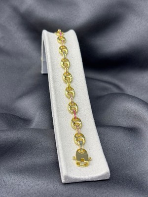 Ege Gümüş 925 Ayar Gümüş Gold Renkli Baget Taşlı  Bileklik