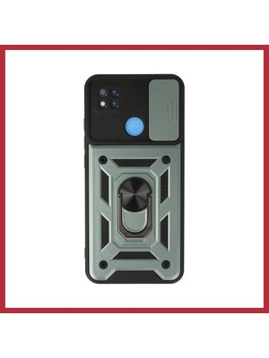 Bezos Redmi 9c Uyumlu Kılıf Pars Lens Yüzüklü Silikon - Yeşil Strsnl