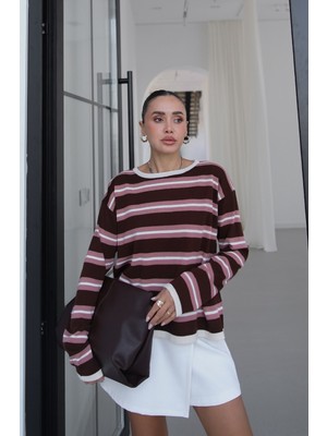 Havoş Kahverengi Thickness Çizgili Triko