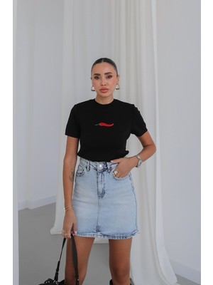 Havoş Siyah Biber Nakışlı Triko Bluz